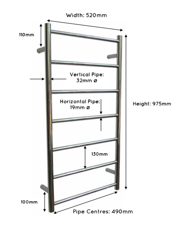 Heated Black Towel Rails - Medium ladder radiator 975mm x 520mm